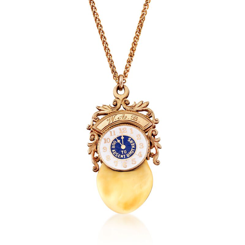 C. 1940 Vintage .25 Carat Diamond and Bone Elks Lodge Pendant Necklace in 14kt Yellow Gold image number 2