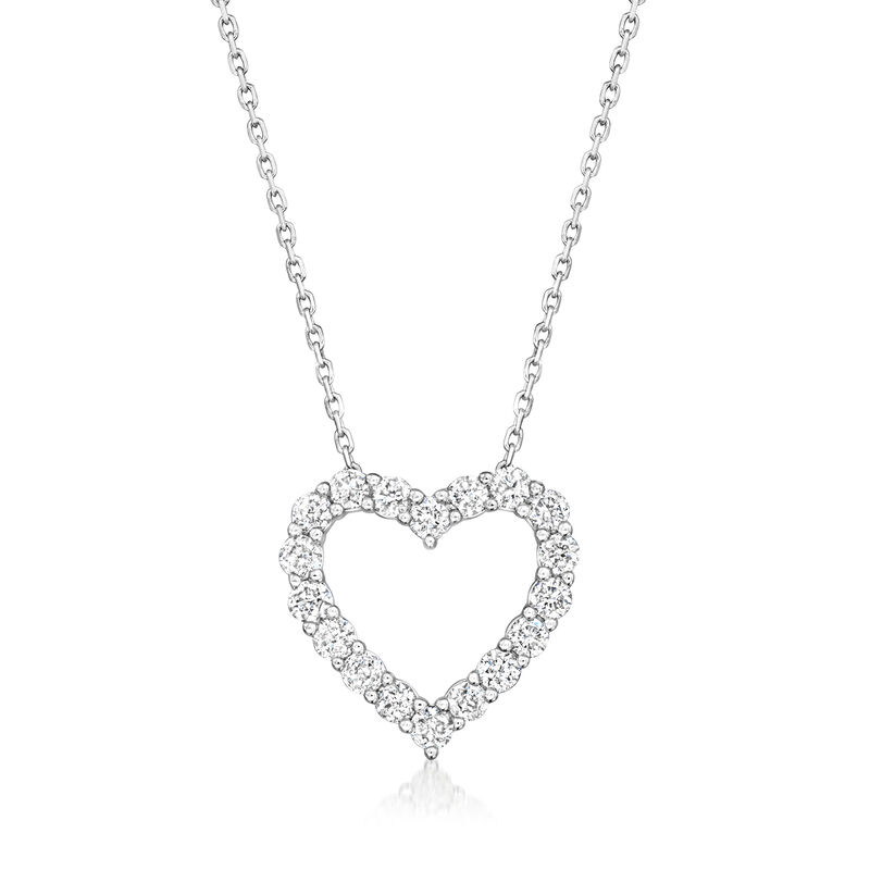 .50 ct. t.w. Diamond Heart Pendant Necklace in 14kt White Gold. 16&quot; image number 1