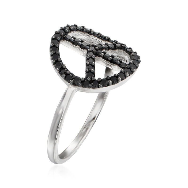 .80 ct. t.w. Black Spinel Peace Sign Ring in Sterling Silver image number 2