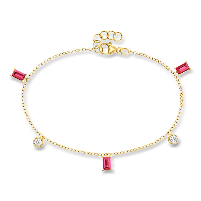 .90 ct. t.w. Lab-Grown Ruby and .20 ct. t.w. Lab-Grown Diamond Station Bracelet in 18kt Gold Vermeil image number 0