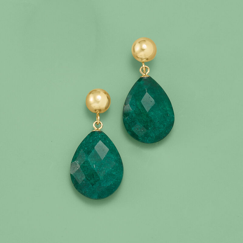 18.00 ct. t.w. Emerald Teardrop Earrings in 14kt Yellow Gold image number 2