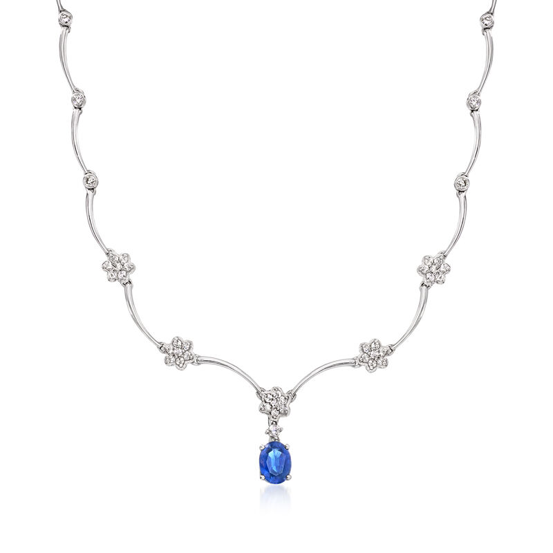 C. 1990 Vintage 1.90 Carat Sapphire and 1.88 ct. t.w. Diamond Scalloped Necklace in 18kt White Gold. 16" image number 0