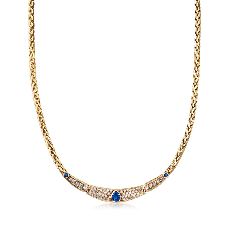 C. 1990 Vintage 2.00 ct. t.w. Sapphire and 1.75 ct. t.w. Diamond Necklace in 18kt Yellow Gold. 16&quot; image number 1