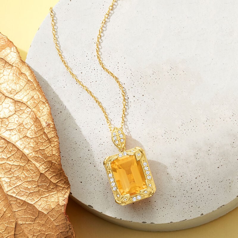 6.00 Carat Citrine and .44 ct. t.w. White Topaz Necklace with Diamonds in 14kt Gold Over Sterling image number 2