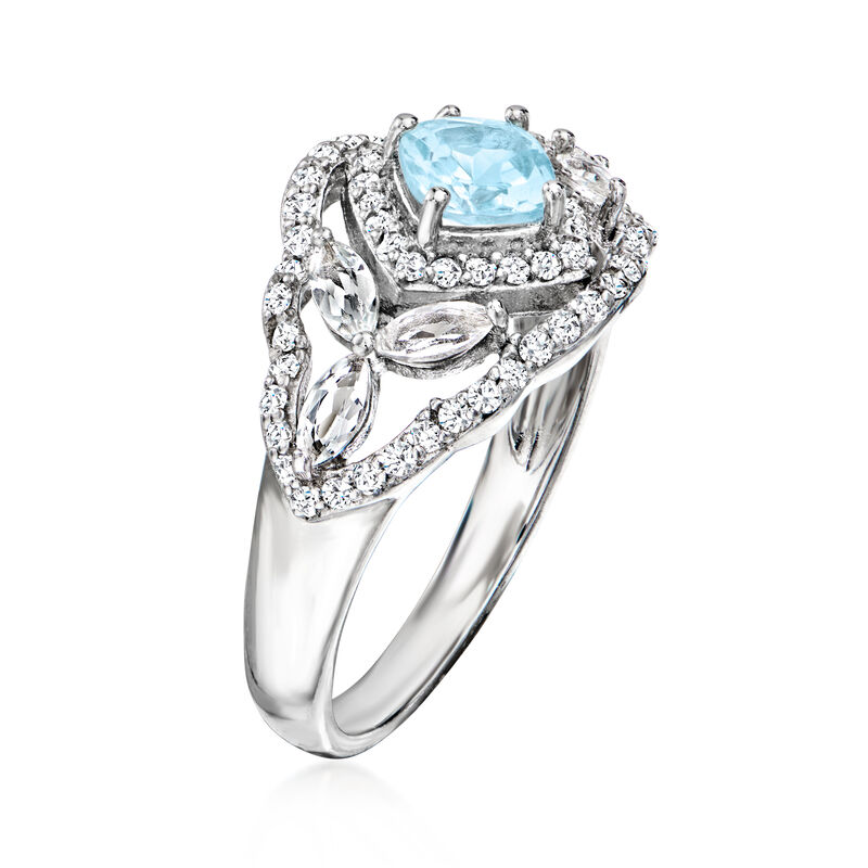 .60 Carat Sky Blue Topaz and .60 ct. t.w. White Topaz Ring in Sterling Silver image number 2