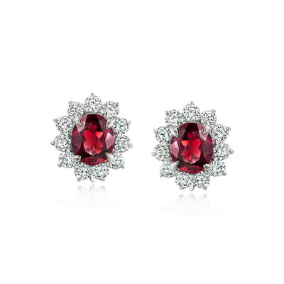 C. 1990 Vintage 1.32 ct. t.w. Garnet and 1.46 ct. t.w. Diamond Earrings in Platinum