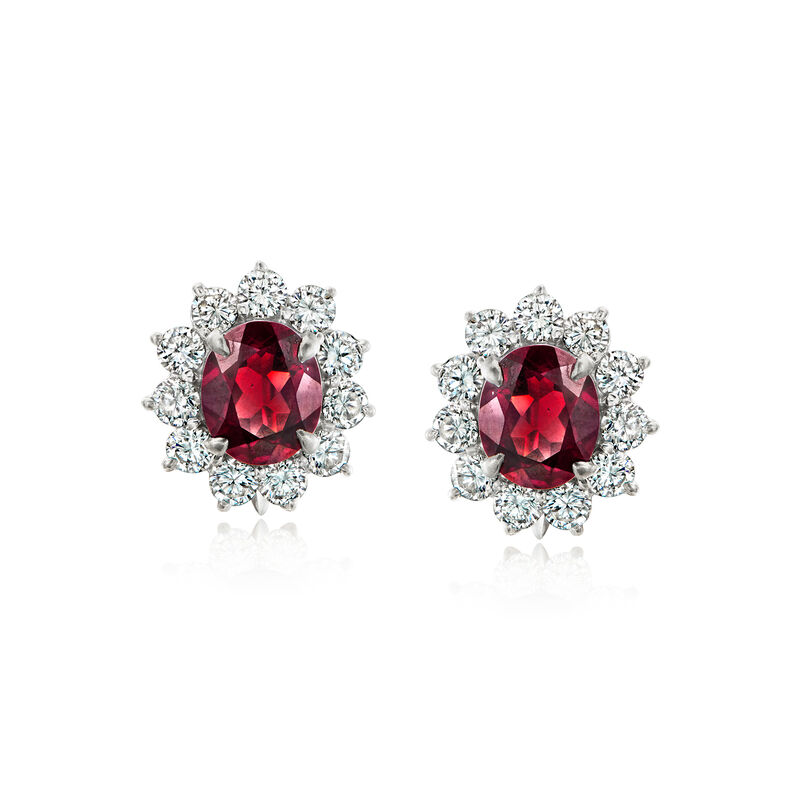 C. 1990 Vintage 1.32 ct. t.w. Garnet and 1.46 ct. t.w. Diamond Earrings in Platinum image number 0