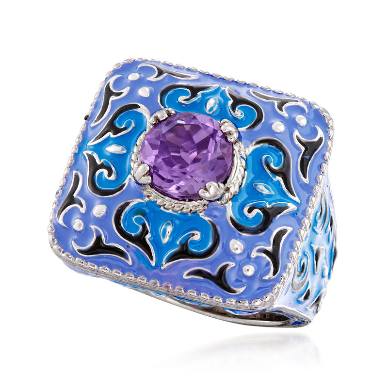 1.70 Carat Amethyst Cocktail Ring in Sterling Silver with 14kt Yellow Gold image number 3
