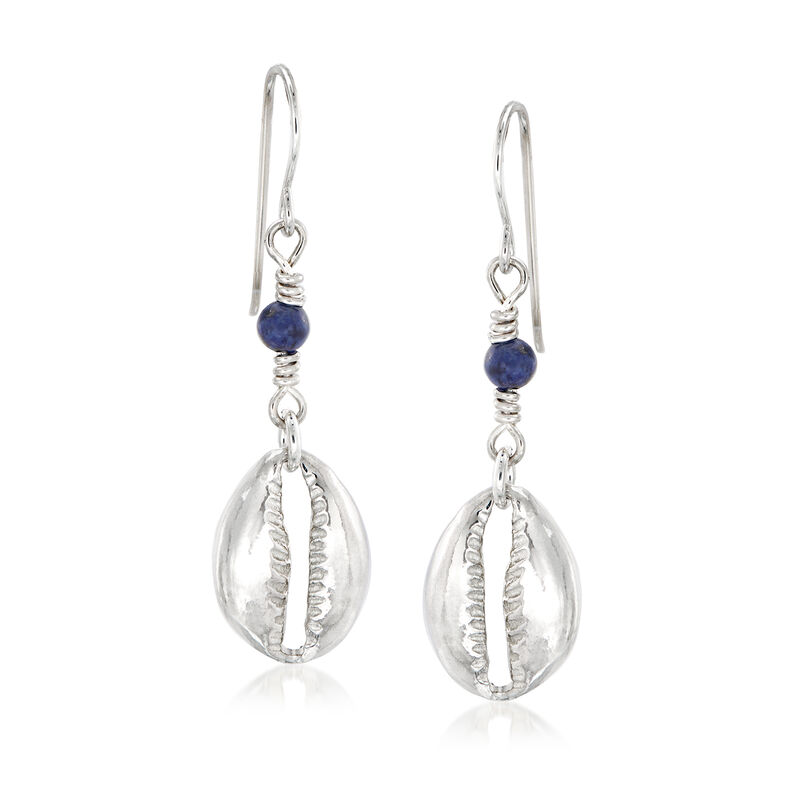 Lapis Seashell Drop Earrings in Sterling Silver image number 0