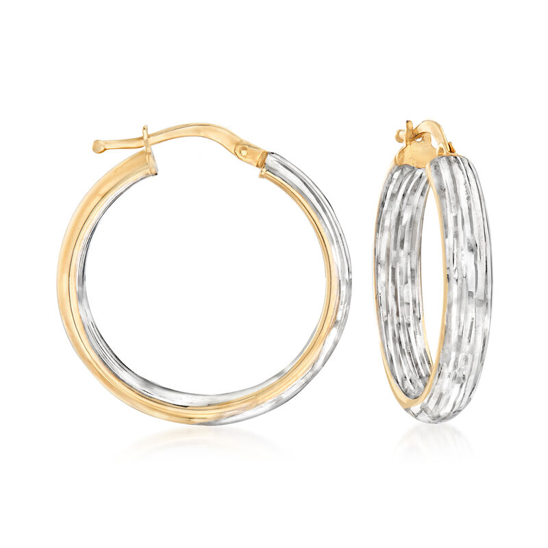 Italian 14kt Two-Tone Gold Inside-Outside Hoop Earrings image number 0