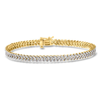 2.00 ct. t.w. Diamond Leaf Bracelet in 18kt Gold Over Sterling