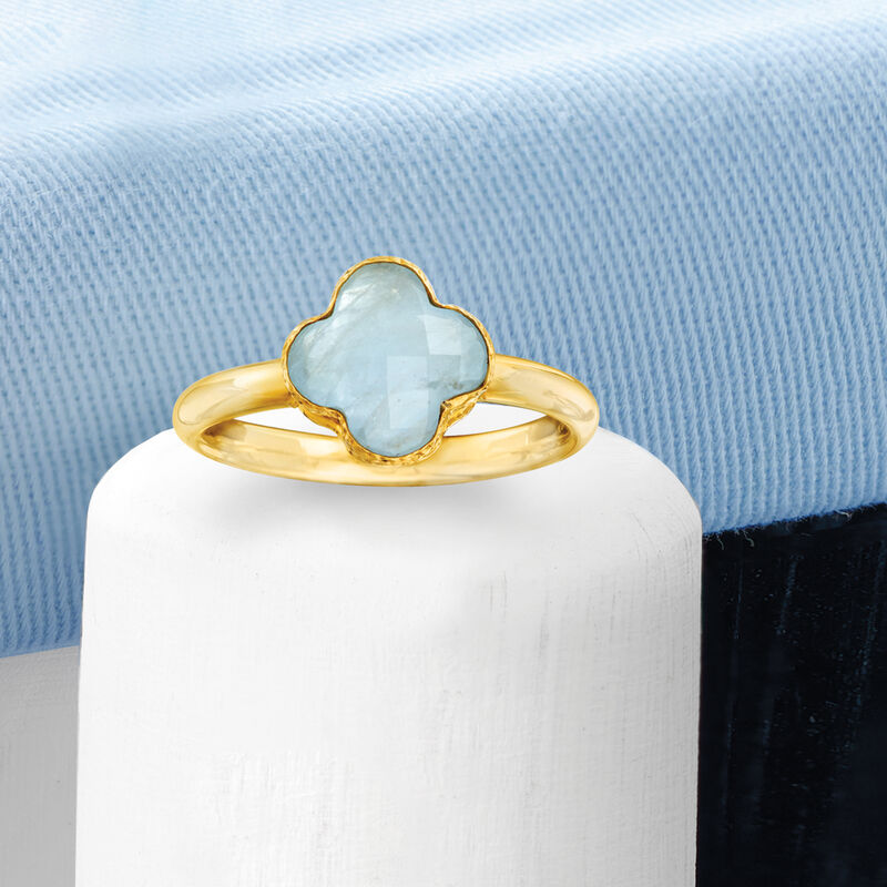 Italian 1.40 Carat Aquamarine Clover Ring in 14kt Yellow Gold image number 3