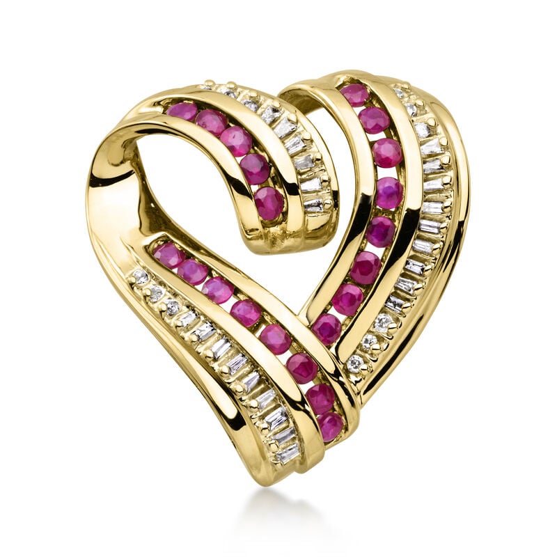C. 1980 Vintage 1.25 ct. t.w. Ruby and .38 ct. t.w. Diamond Heart Slide Pendant in 14kt Yellow Gold  image number 0