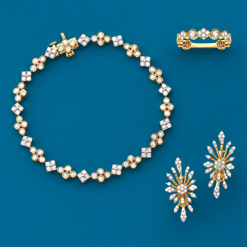 .82 ct. t.w. Diamond Starburst Earrings in 14kt Yellow Gold image number 6