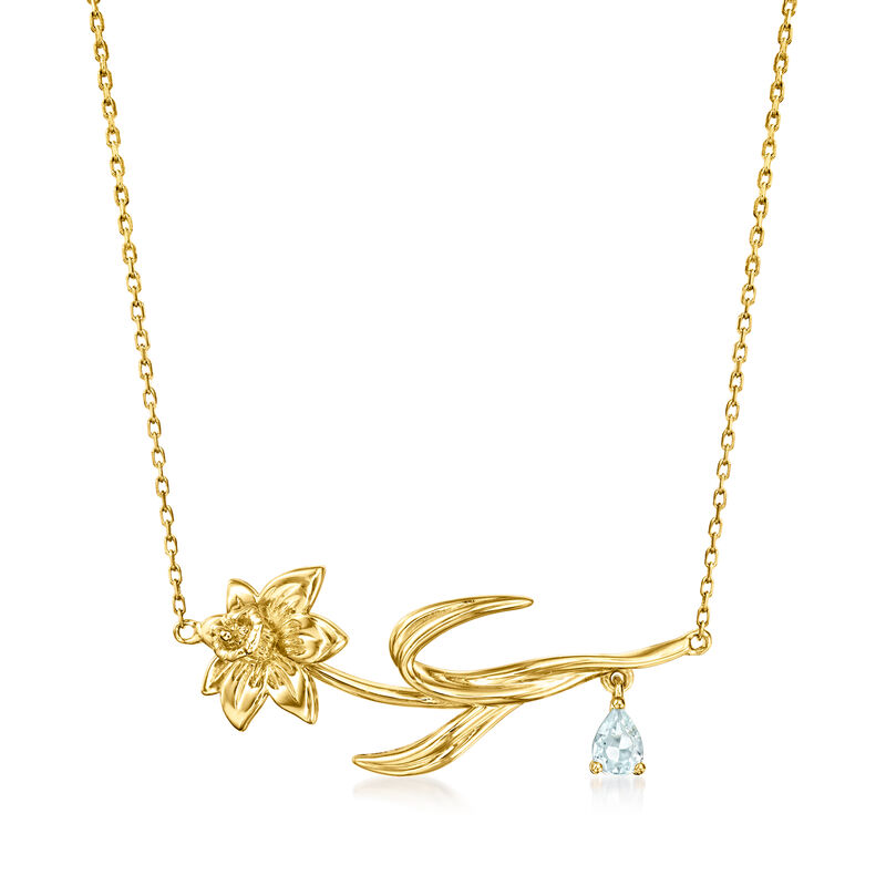 .10 Carat Aquamarine Daffodil Flower Necklace in 14kt Yellow Gold image number 0