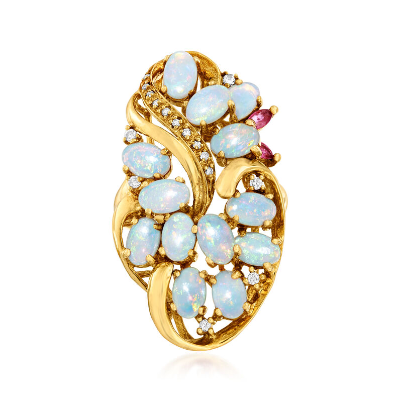 C. 1970. Opal, .19 ct. t.w. Ruby and .13 ct. t.w. Diamond Cluster Ring in 18kt Yellow Gold. Size 6.5 image number 0
