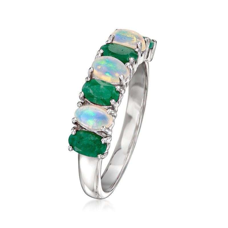 Opal and .90 ct. t.w. Emerald Ring in Sterling Silver image number 2