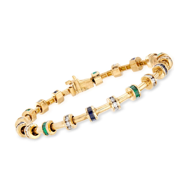 C. 2000 Vintage Charles Krypell 4.75 ct. t.w. Multi-Gem and 2.00 ct. t.w. Diamond Bracelet in 18kt Yellow Gold. 7.25&quot; image number 0
