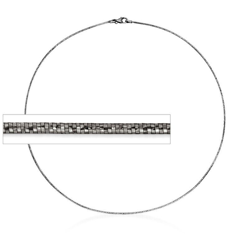 Italian 1.2mm Black Sterling Silver Diamond-Cut Omega Necklace image number 0