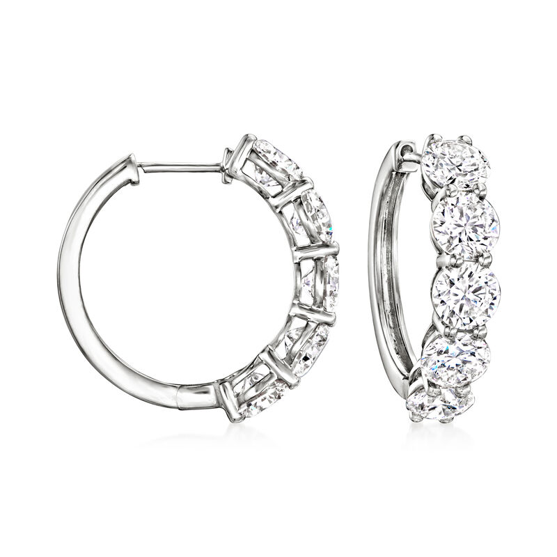 5.00 ct. t.w. Lab-Grown Diamond Five-Stone Hoop Earrings in 14kt White Gold. 3/4" image number 0