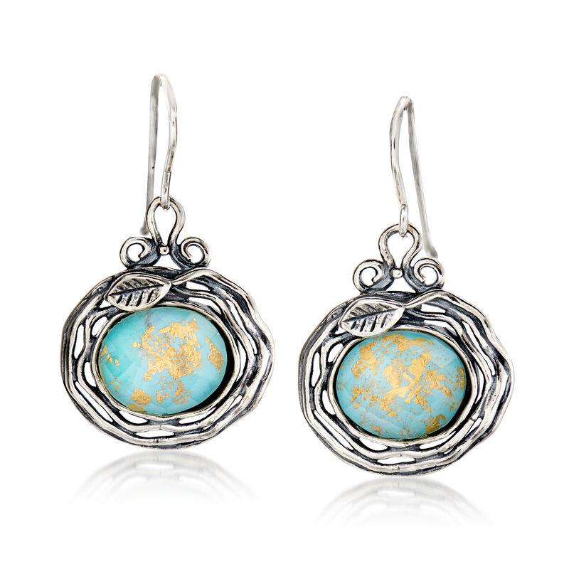 Turquoise and Rock Crystal Leaf Drop Earrings in Sterling Silver image number 0