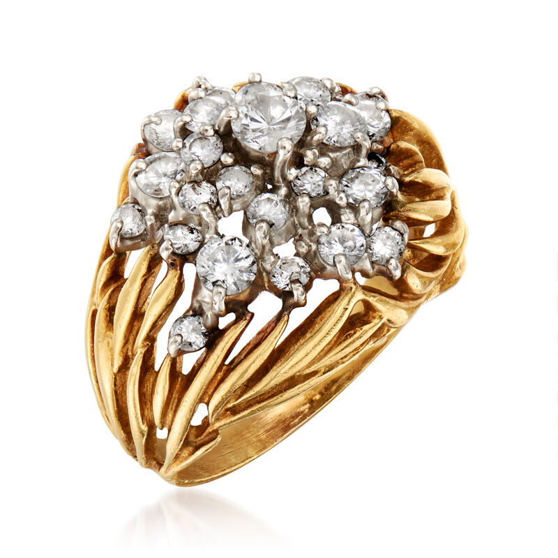 C. 1980 Vintage 1.45 ct. t.w. Diamond Cluster Ring in 18kt Yellow Gold. 7.5&quot; image number 2