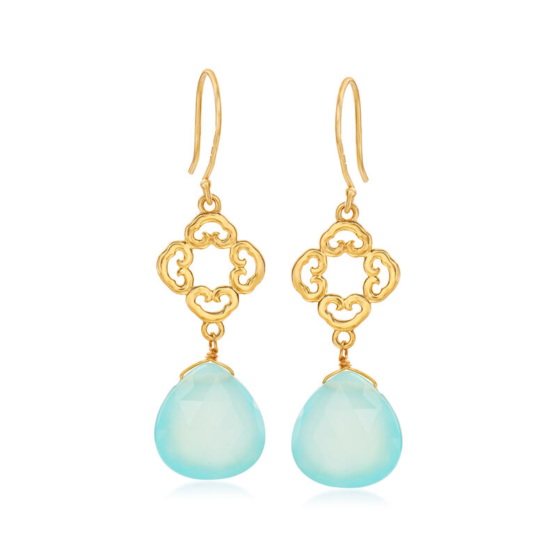Blue Chalcedony Openwork Drop Earrings in 18kt Gold Over Sterling image number 0