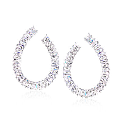 Rhodium-Plated Front-Back Hoop Earrings with 7.00 ct. t.w. CZs