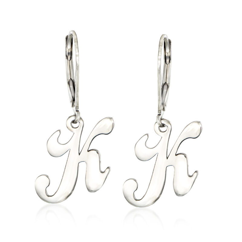 Sterling Silver Script Initial Drop Earrings  image number 3