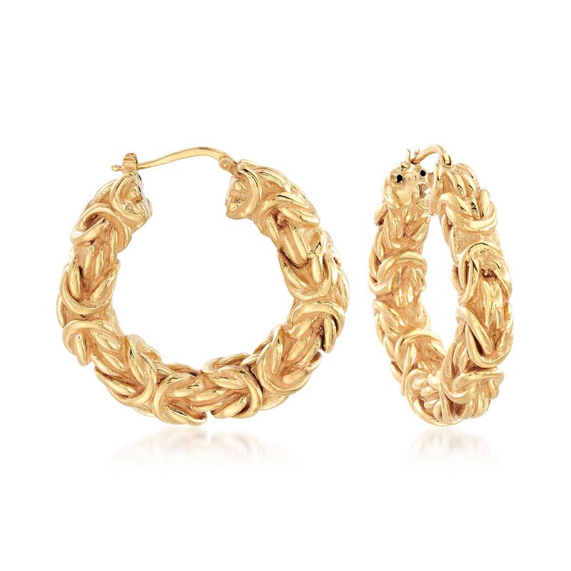 Italian 18kt Yellow Gold Byzantine Hoop Earrings. 1 1/2&quot; image number 0