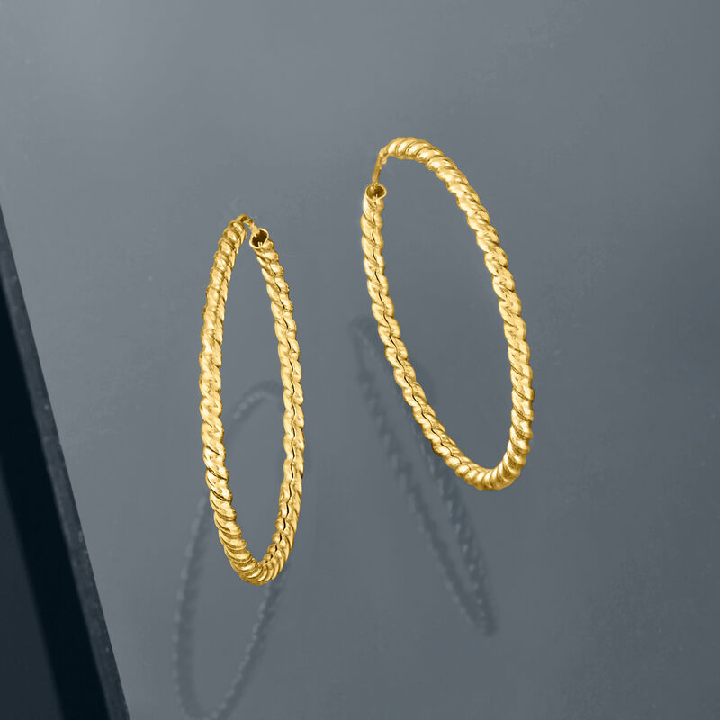 Italian 14kt Yellow Gold Twisted Hoop Earrings. 7/8&quot; image number 3