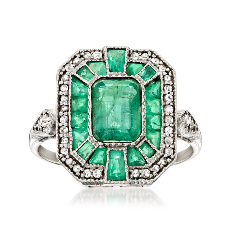 C. 1990 Vintage 1.75 ct. t.w. Emerald and .20 ct. t.w. Diamond Ring in 14kt White Gold. Size 6.5 image number 0