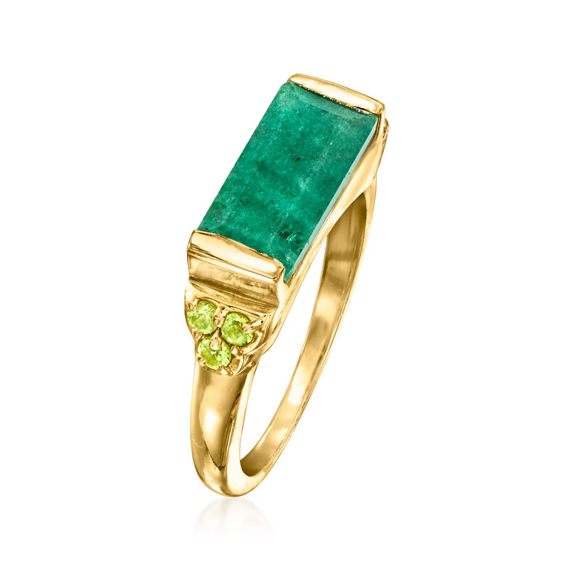 5.50 Carat Emerald and .60 ct. t.w. Peridot Ring in 18kt Gold Over Sterling image number 2