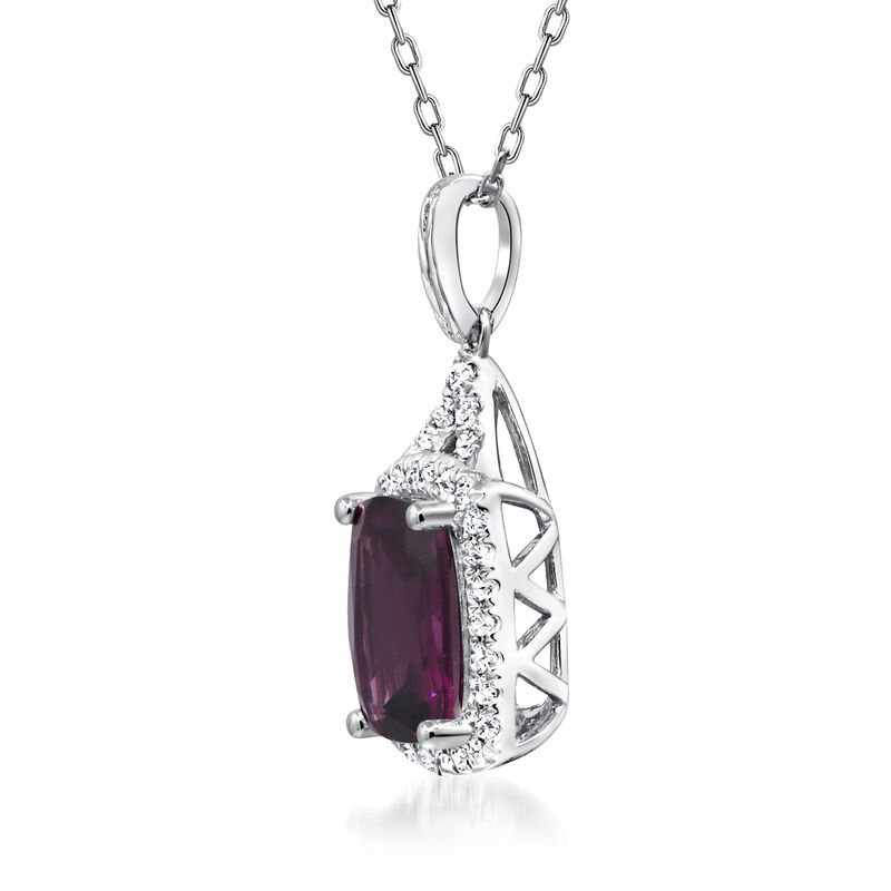 1.60 Carat Rhodolite Garnet Pendant Necklace with .14 ct. t.w. Diamonds in 14kt White Gold. 16" image number 1