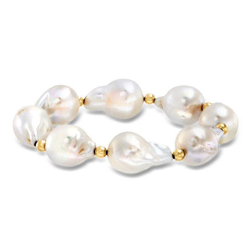 13-14mm Cultured Baroque Pearl Stretch Bracelet with 14kt Yellow Gold image number 0