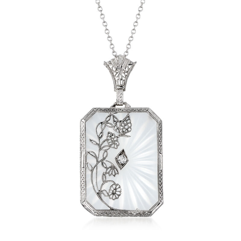 C. 1950 Rock Crystal Floral Pendant Necklace in 14kt White Gold. 16.5&quot; image number 1