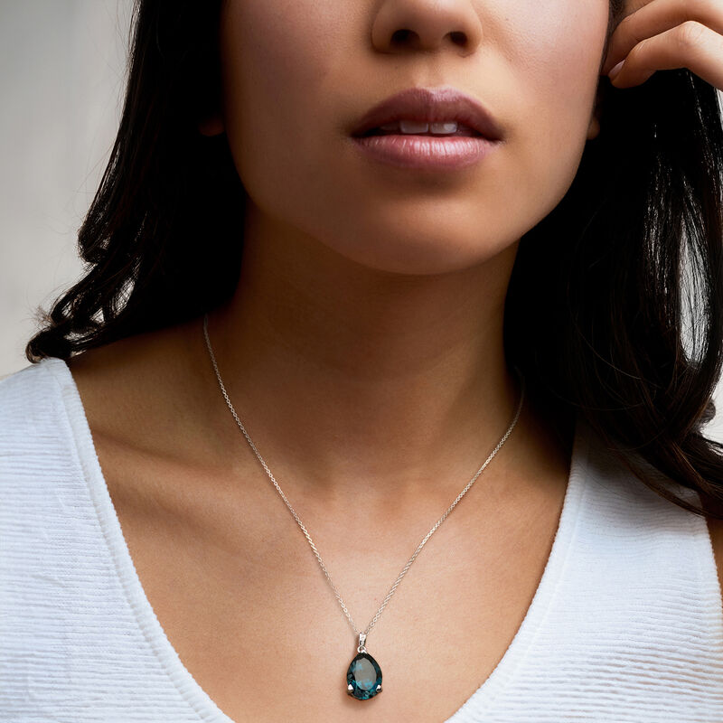 13.00 Carat London Blue Topaz Pendant Necklace with Diamonds in Sterling Silver image number 1