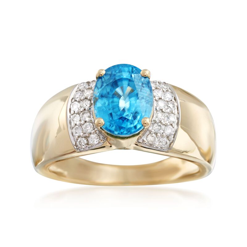 3.40 Carat Blue Zircon and .24 ct. t.w. Diamond Ring in 14kt Yellow Gold image number 0