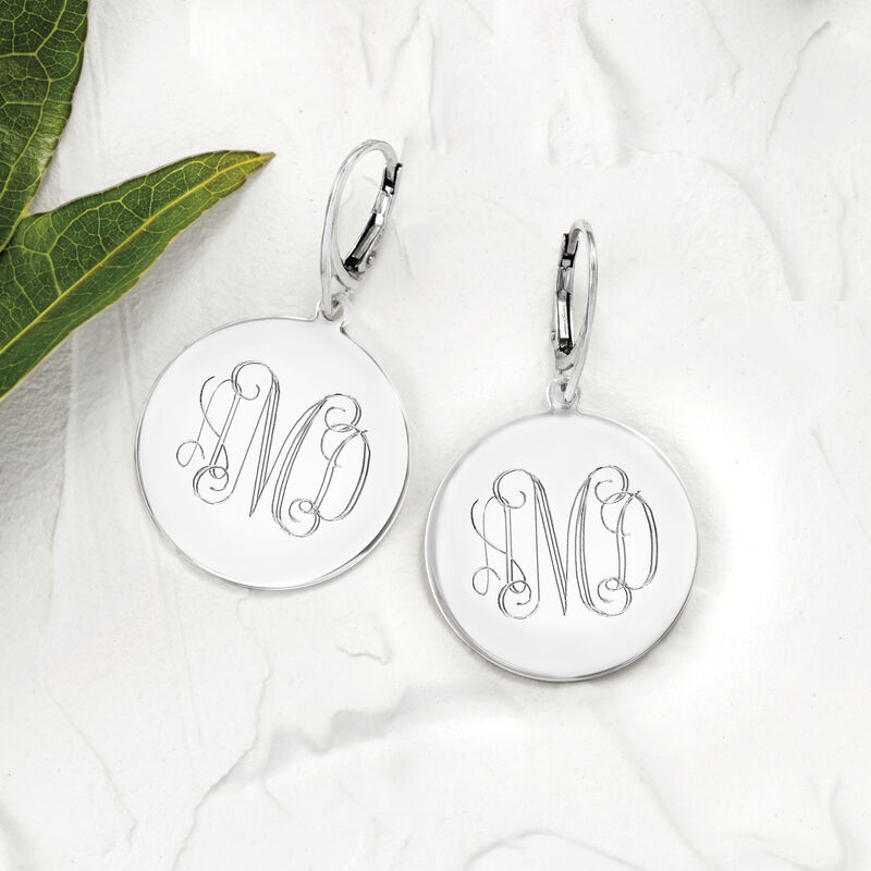 Italian Sterling Silver Personalized Disc Drop Earrings image number 4