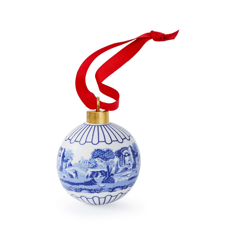 Spode &quot;Blue Italian&quot; Porcelain Full-Scene Christmas Ornament image number 0