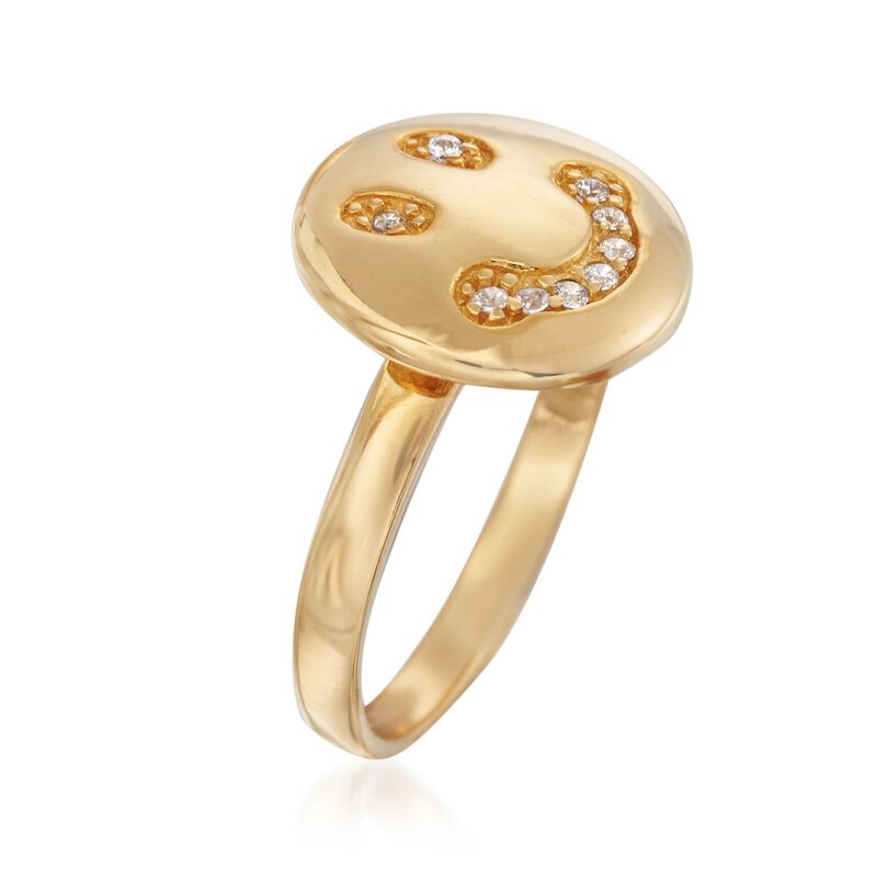 .10 ct. t.w. CZ Smiley Face Ring in 18kt Gold Over Sterling image number 2