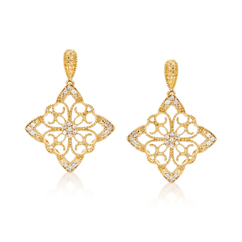 .25 ct. t.w. Diamond Floral Filigree Drop Earrings in 18kt Gold Over Sterling image number 0