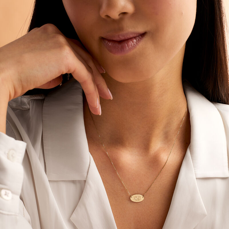 14kt Yellow Gold Personalized Monogram Oval Necklace. 16&quot; image number 3