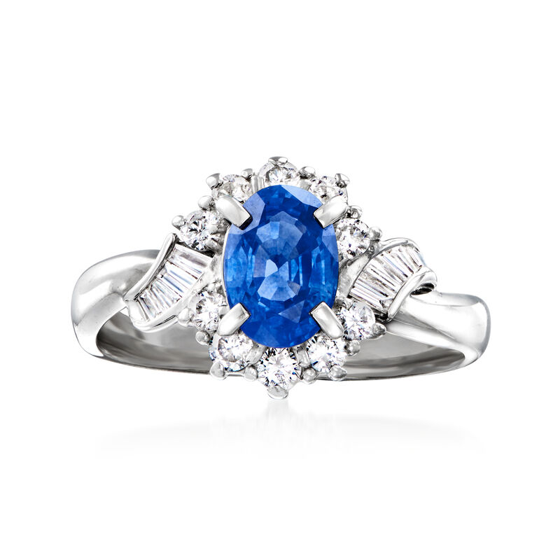 C. 1990 Vintage 1.26 Carat Sapphire and .43 ct. t.w. Diamond Ring in Platinum. Size 6.5 image number 0