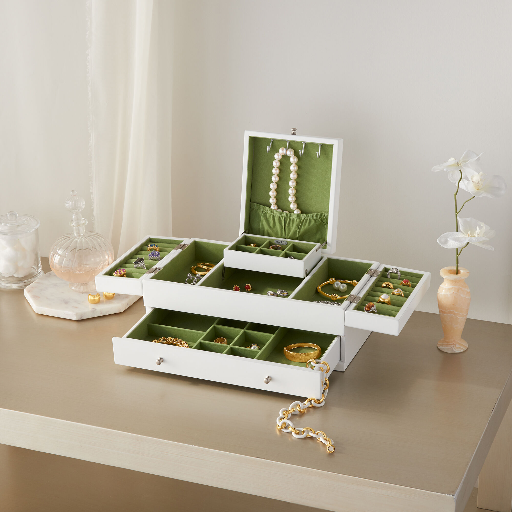 Mele Everly White Wooden Triple Lid Jewelry Box | Ross Simons