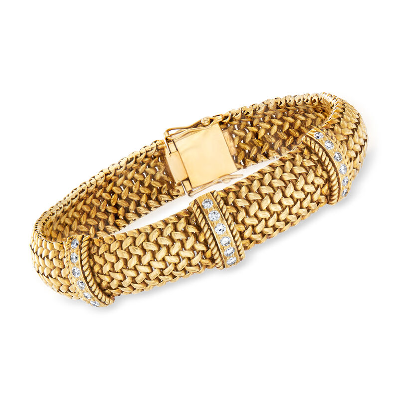 C. 1980 Vintage .75 ct. t.w. Diamond Section Mesh Bracelet in 18kt Yellow Gold image number 0
