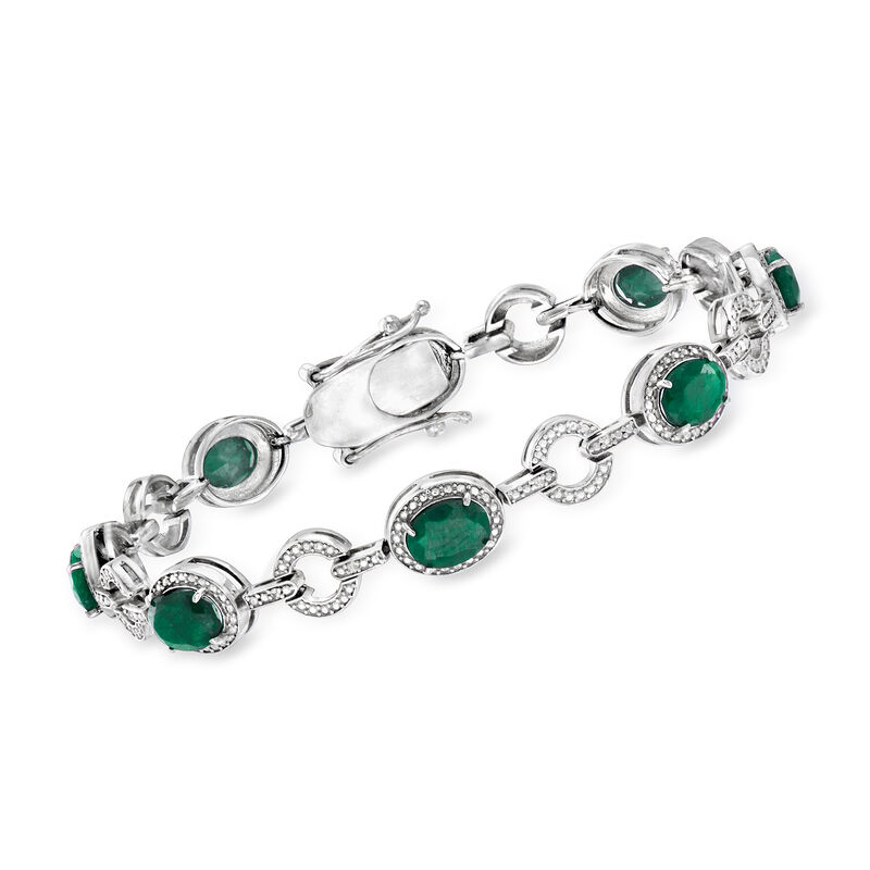 16.00 ct. t.w. Green Corundum Bracelet and .21 ct. t.w. Diamond Bracelet in Sterling Silver. 8&quot; image number 0
