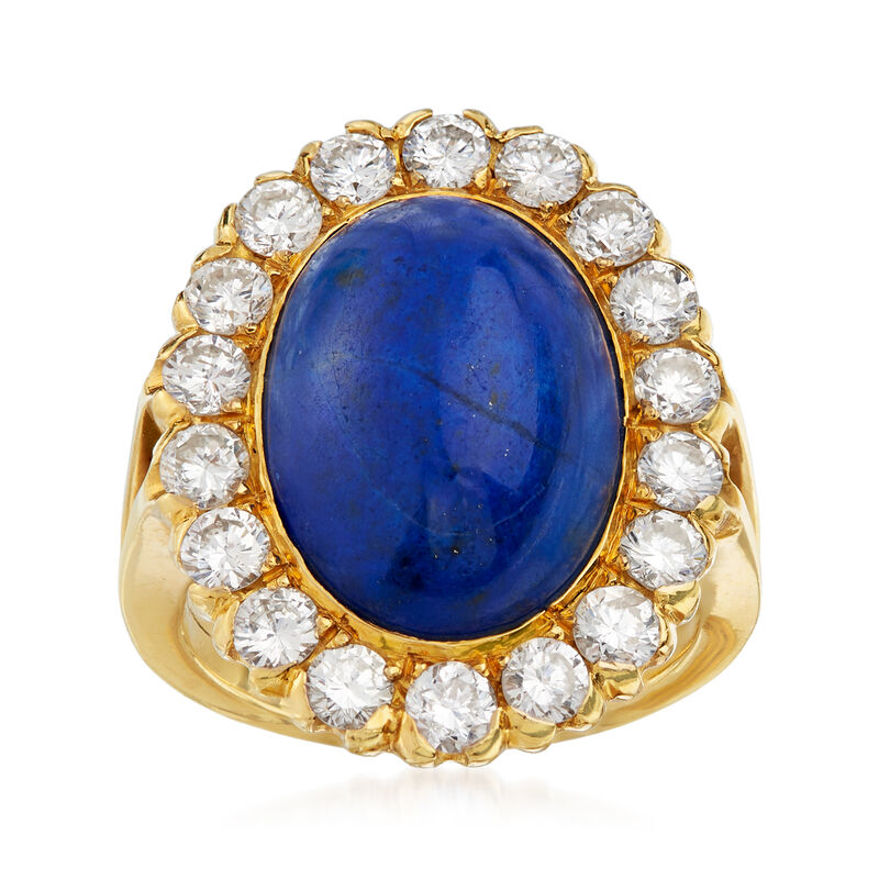 C. 1980 Vintage Lapis and 1.80 ct. t.w. Diamond Ring in 18kt Yellow Gold image number 0