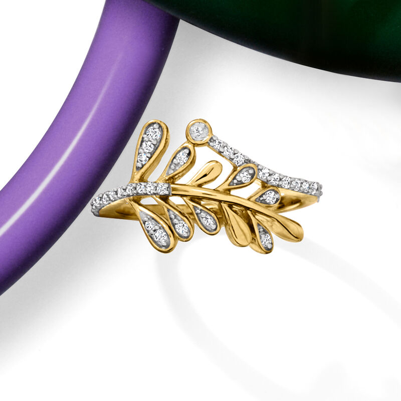.20 ct. t.w. Diamond Leaf Bypass Ring in 18kt Gold Over Sterling image number 4