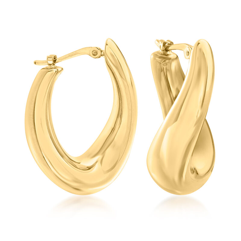 14kt Yellow Gold Twisted Oval Hoop Earrings. 7/8&quot; image number 0